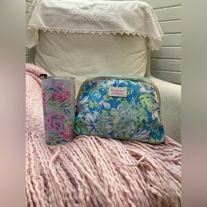 Lilly Pulitzer x Estée Lauder Blue Floral Cosmetic Bag and Stainless Tumbler